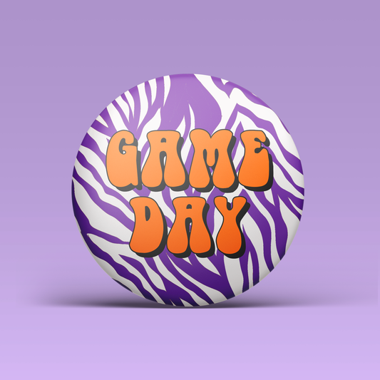 Zebra Game Day Button - Purple & Orange