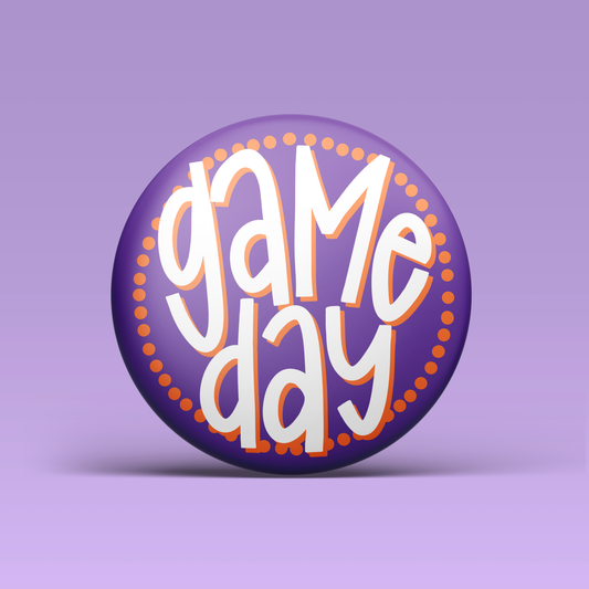 Polka Game Day Button - Purple & Orange