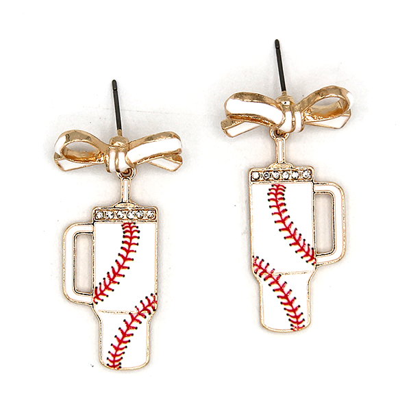 Baseball Theme Tumbler Drop White Earrings
