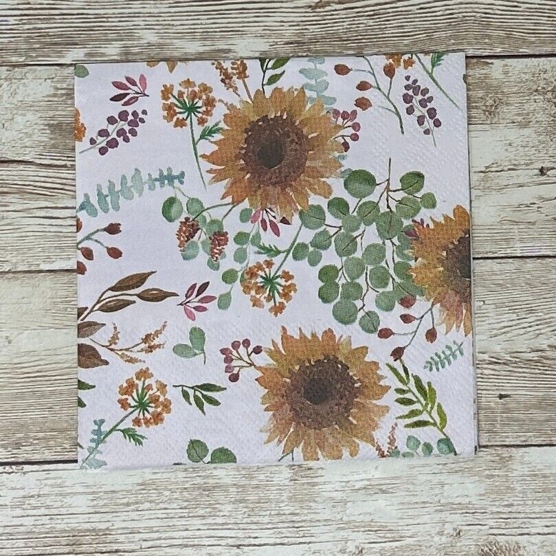 Decoupage Napkins Harvest Sunflower Fall Thanksgivings Berries Cocktail Paper