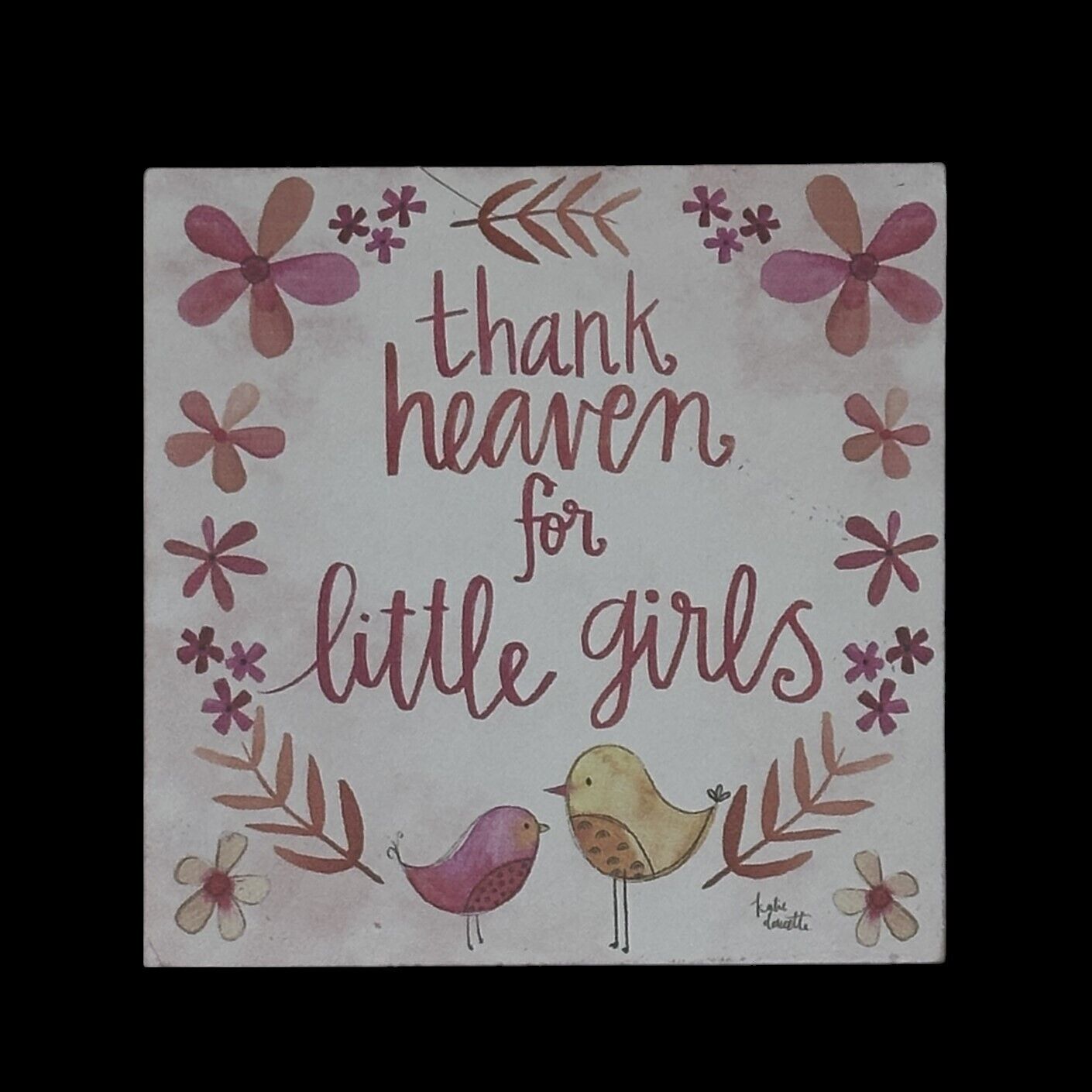 Thank Heaven for Little Girls Box Sign Pink White Birds Polka Dots