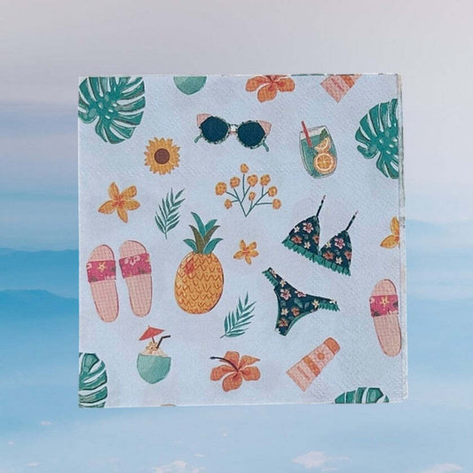 Tropical Summer Decoupage Napkins – Bikini, Cocktails & Beach Vibes – Set of 2 Cocktail Size