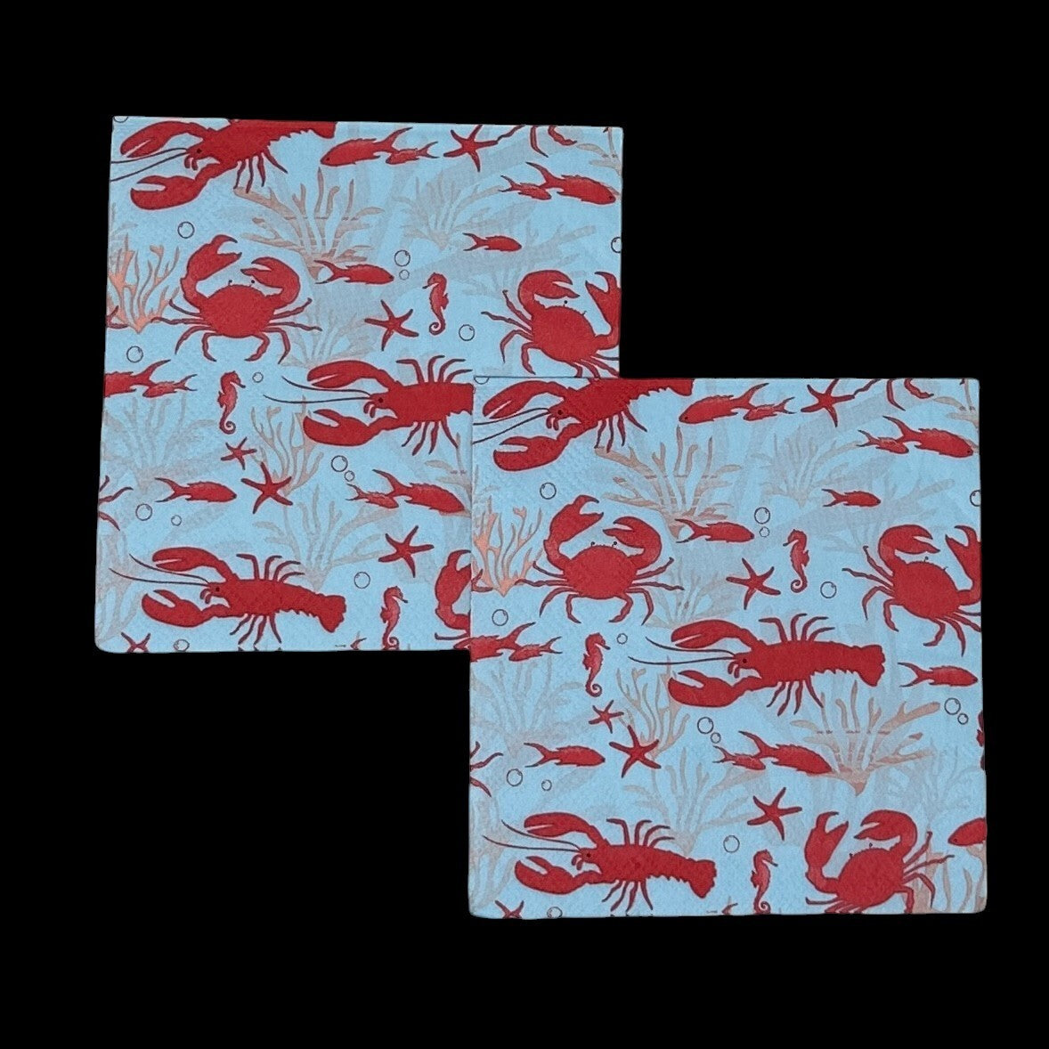 Decoupage Napkins Coastal Blue Red Nautical Crab Fish Lobster Cocktail Crafts