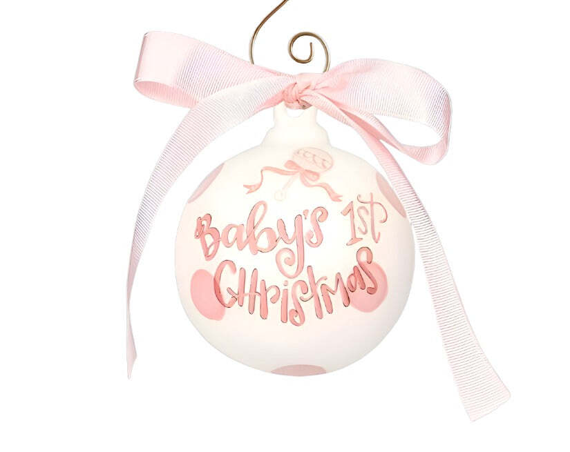Baby's 1st Christmas Ceramic Ornament, 4 x 3.75 inches, White with Pink Polka