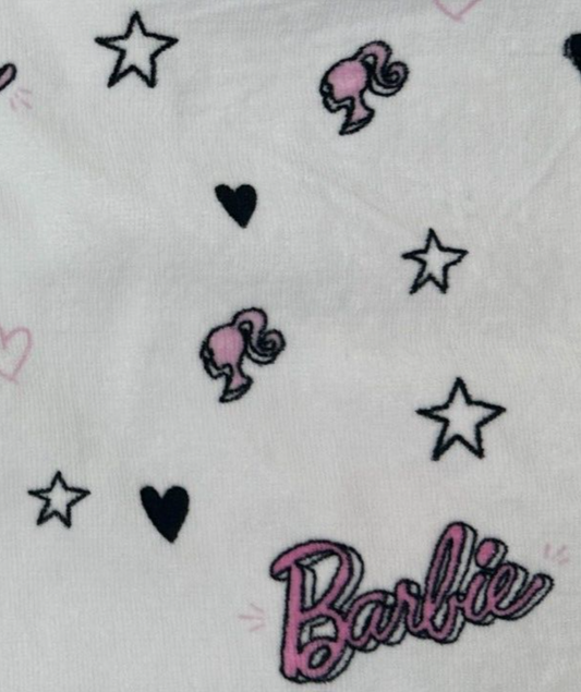 Barbie Bath Towel White and Pink Hearts Stars
