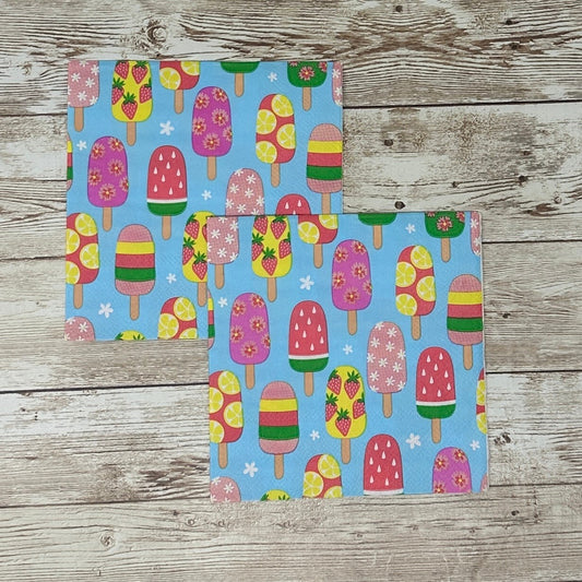 Colorful Popsicle Summer Decoupage Napkins – Cocktail Size Fruit Paper Napkins for Crafts, Journaling, Scrapbooking and Mixed Media