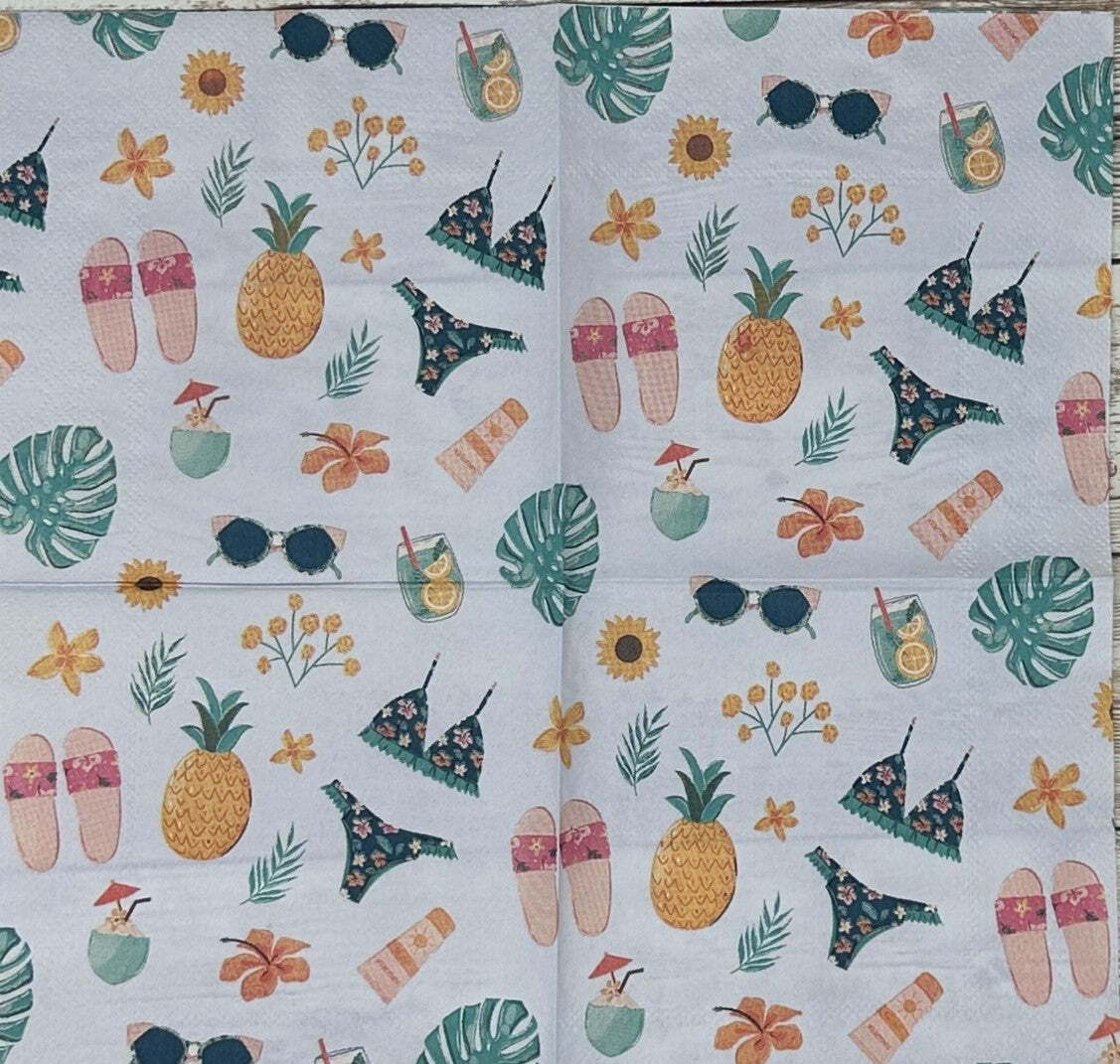 Decoupage Napkins Bikinis Cocktails Summer Beach Days Poolside Flip flops
