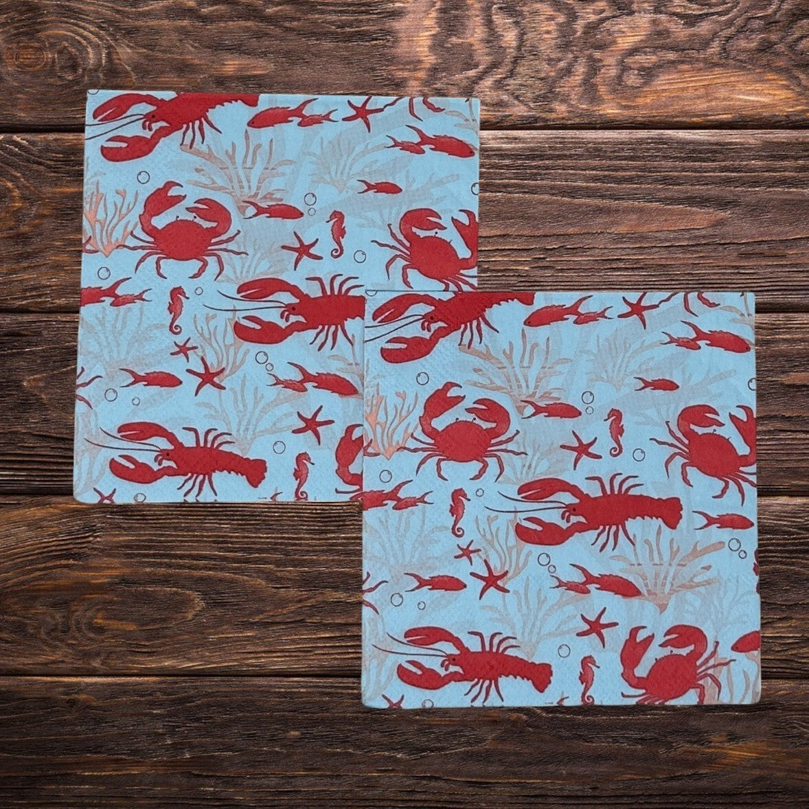 Decoupage Napkins Coastal Blue Red Nautical Crab Fish Lobster Cocktail Crafts