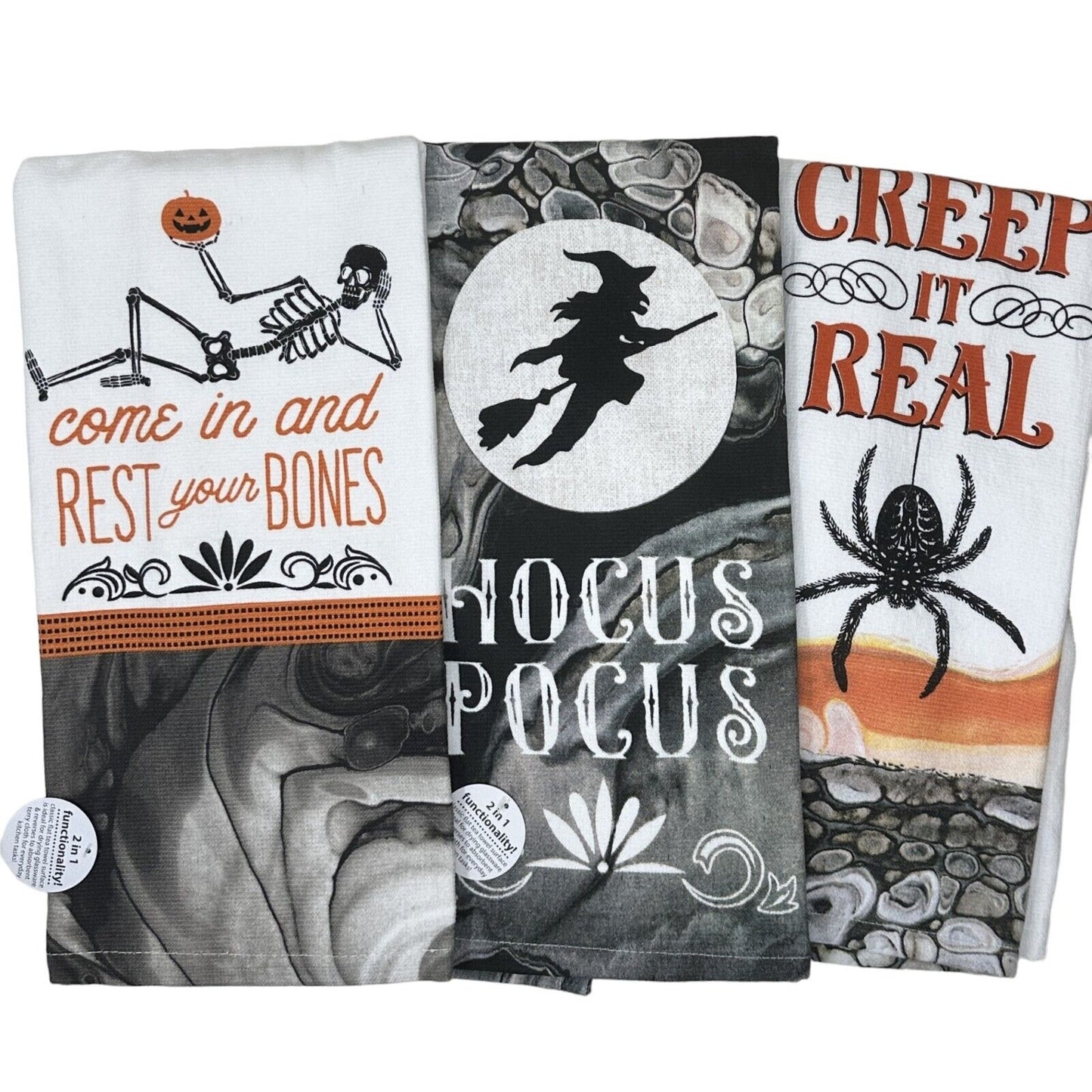 Spooky Halloween Kay Dee Cotton Kitchen Towel Bundles Sets of 3