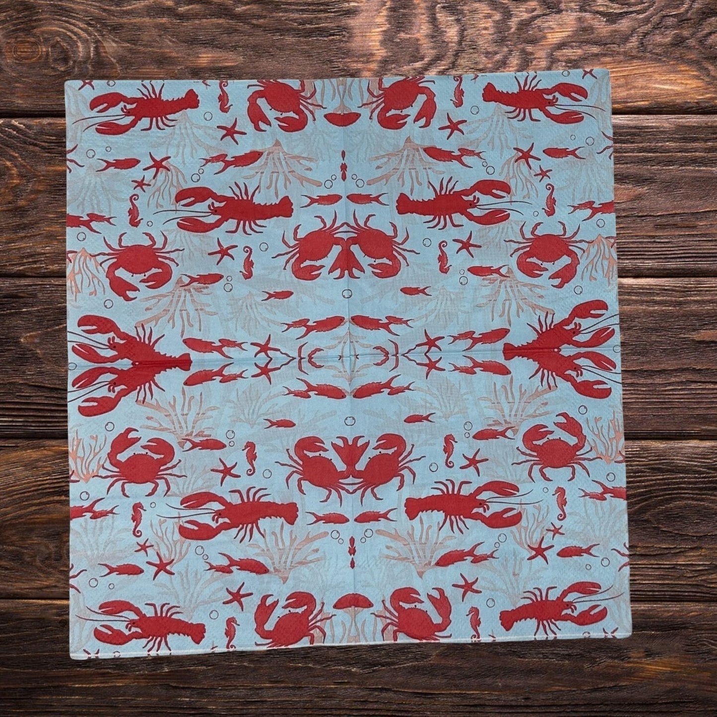 Decoupage Napkins Coastal Blue Red Nautical Crab Fish Lobster Cocktail Crafts