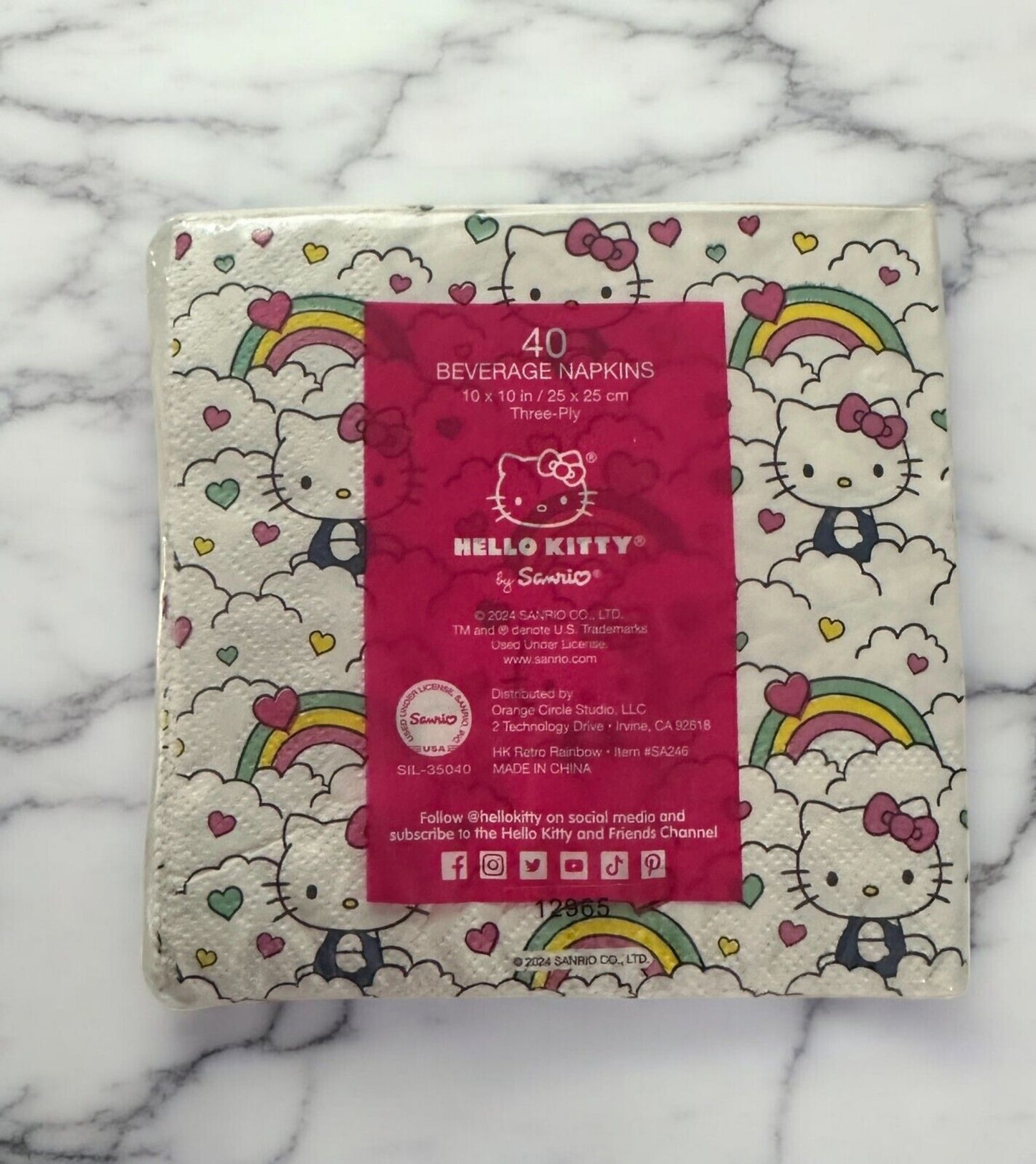 Hello Kitty 40 Beverage Cocktail Paper Napkins Retro Rainbow Clouds