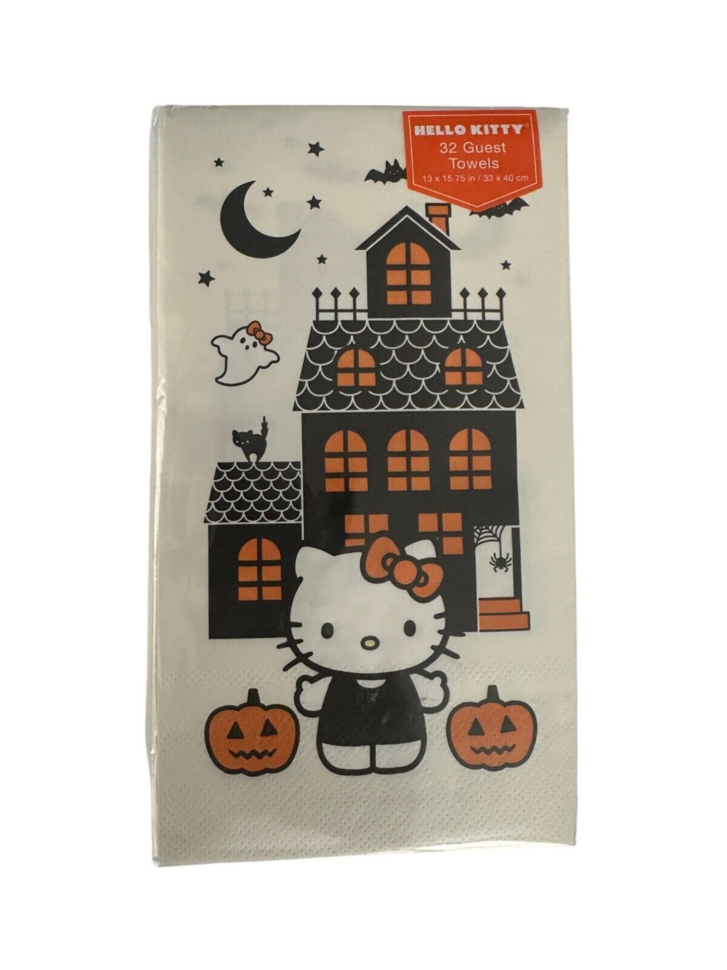 Toallas para invitados de la casa embrujada de Halloween de Hello Kitty para la fiesta de Acción de Gracias de otoño