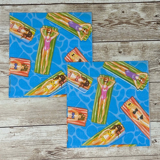 Decoupage Napkins Summer Days Poolside Women on Floats Cocktail Paper
