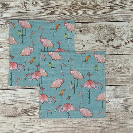 Decoupage Napkins Pink Flamingo Sipping Cocktails Beach Coastal Summer Cocktail