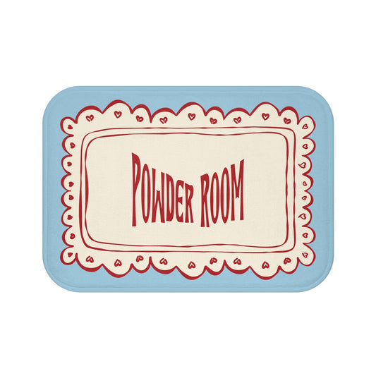 Powder Room Bath Mat | Pastel Blue Vintage Lace Doily Bathroom Rug