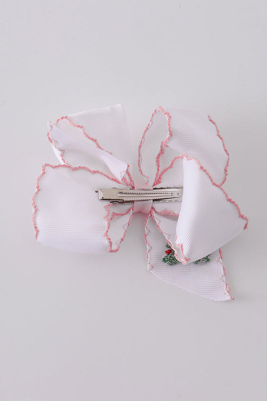 Christmas tree embroidery hair bow