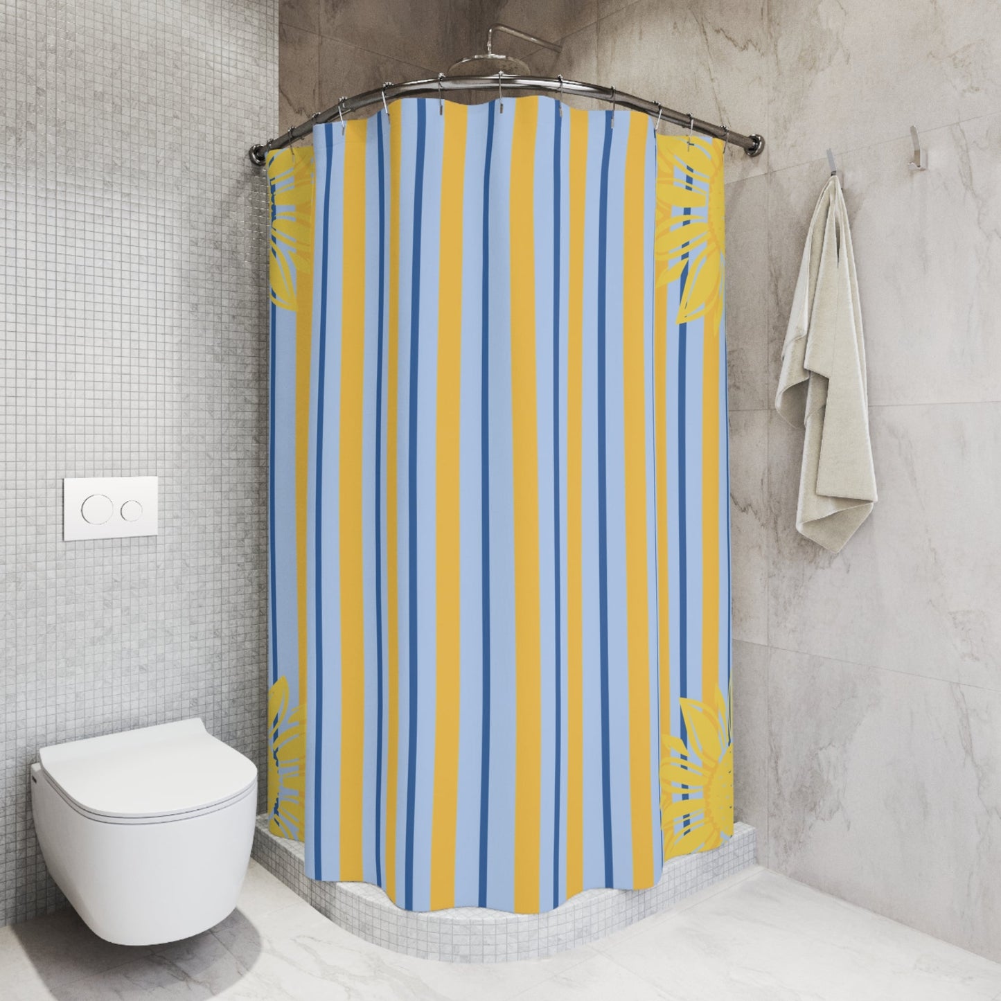 Preppy Sunflower Stripe Shower Curtain — Cute Kid's Bathroom Decor