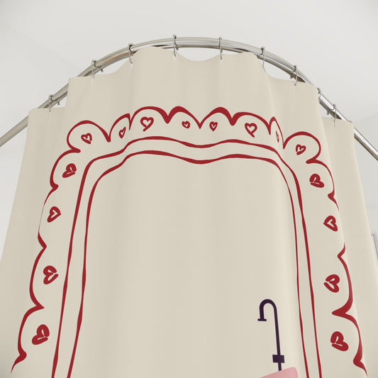 Vintage Girly Shower Curtain, BEIGE | Whimsical Bathroom Decor