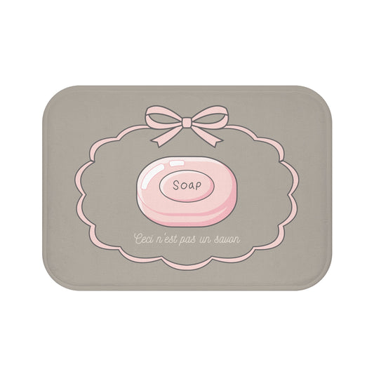 René Magritte 'Ceci n'est pas un savon' Bath Mat, Light GREY | Surrealist Humor Decor