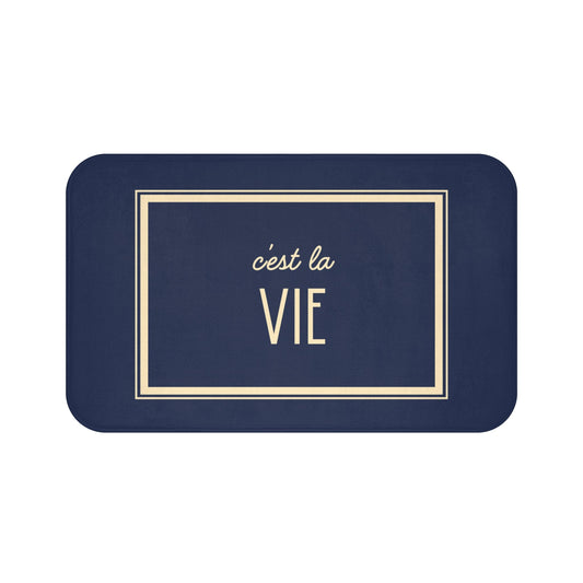 C'est la vie Bath Mat, Grey Blue | Chic Bathroom Decor