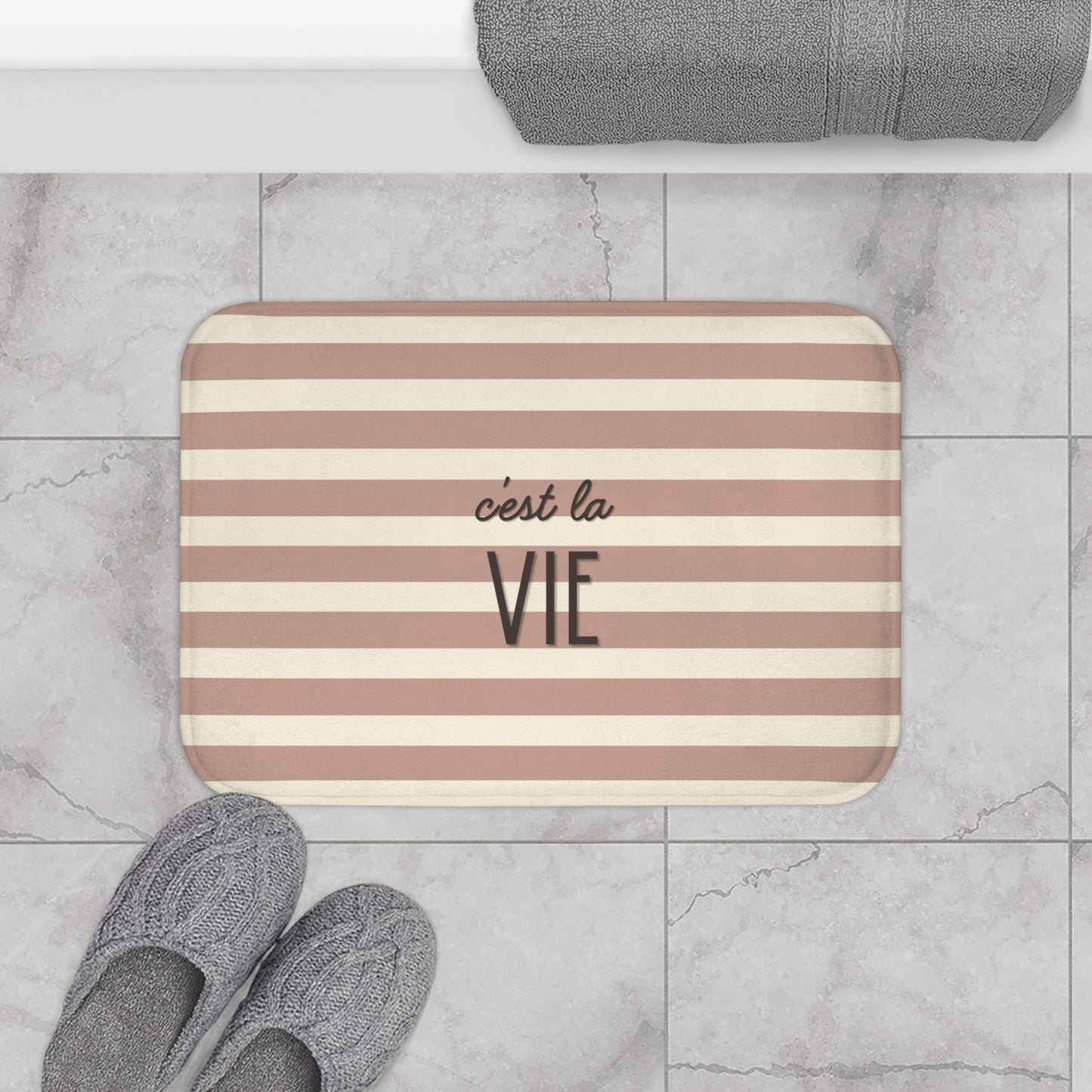C'est la VIE Bath Mat | Neutral Chic Bathroom Decor