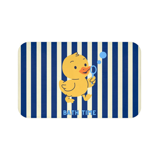 Cute Rubber Ducky Bath Mat — Navy Striped Kids Bathroom Rug
