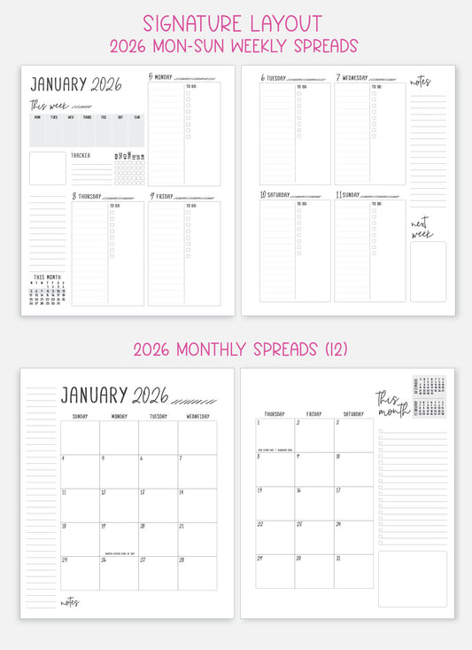 2026 Planner - Signature Layout, Spiral Bound - "Midnight garden" (#203)
