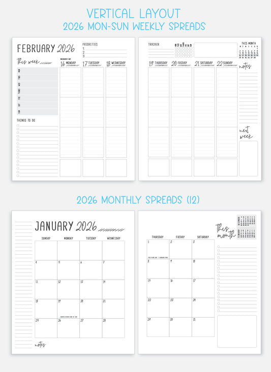 2026 Planner - Vertical Layout, Spiral Bound - "Sorrento" (#301)