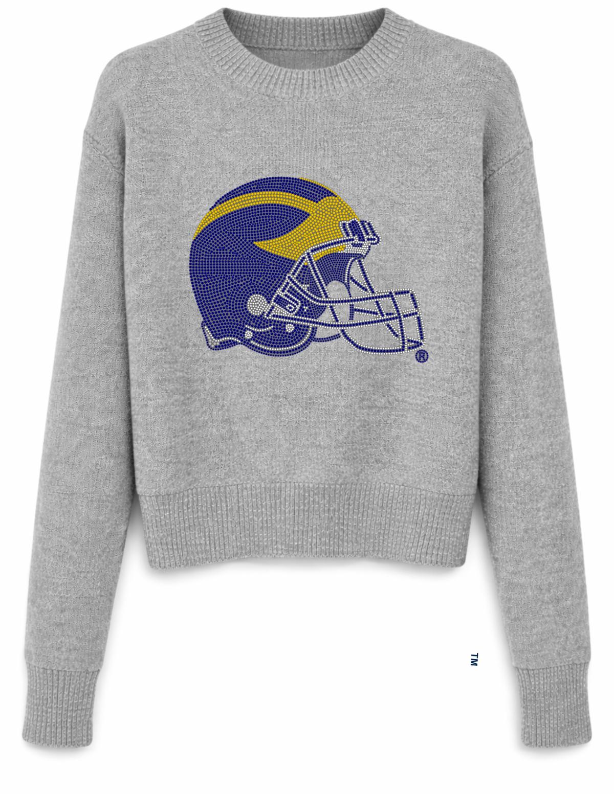 University of Michigan Helmet Gray Crewneck Long Sleeve Sweater