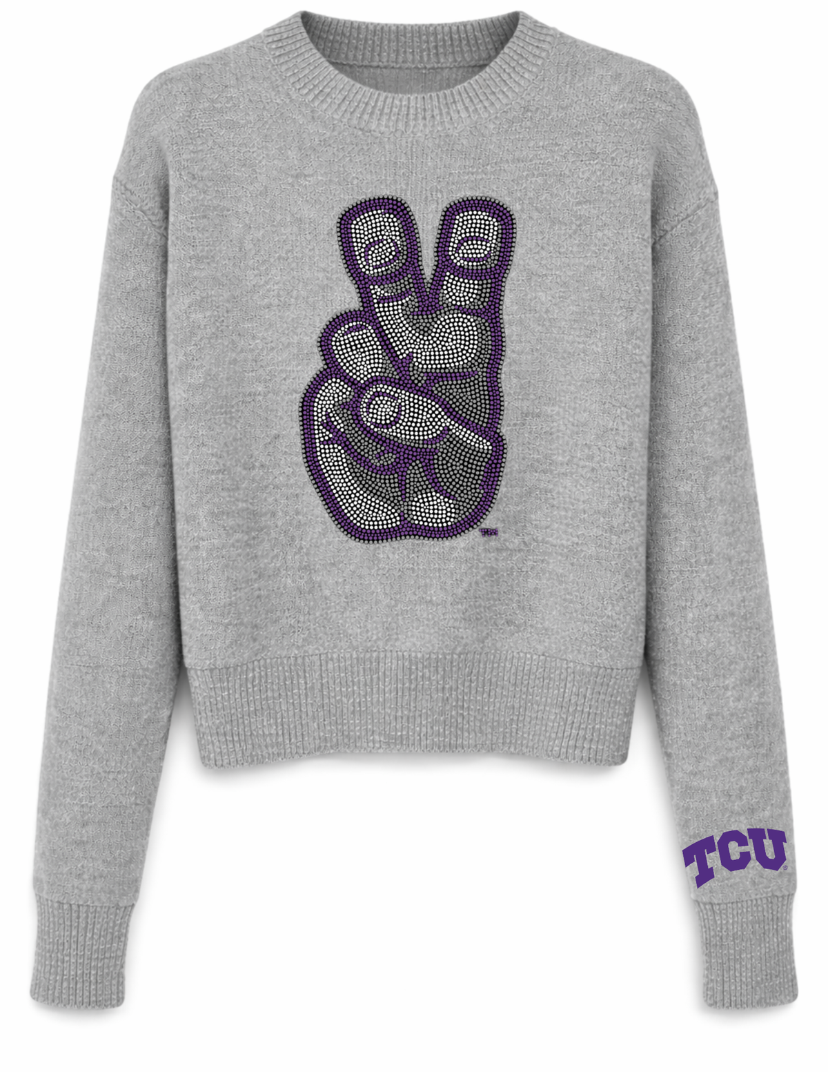 TCU Hand Gray Crewneck Long Sleeve Sweater