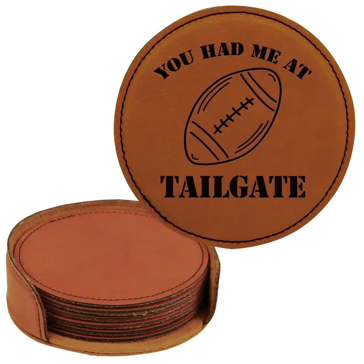 Tailgate Round Leatherette Coasters Set of 6 | Rawhide