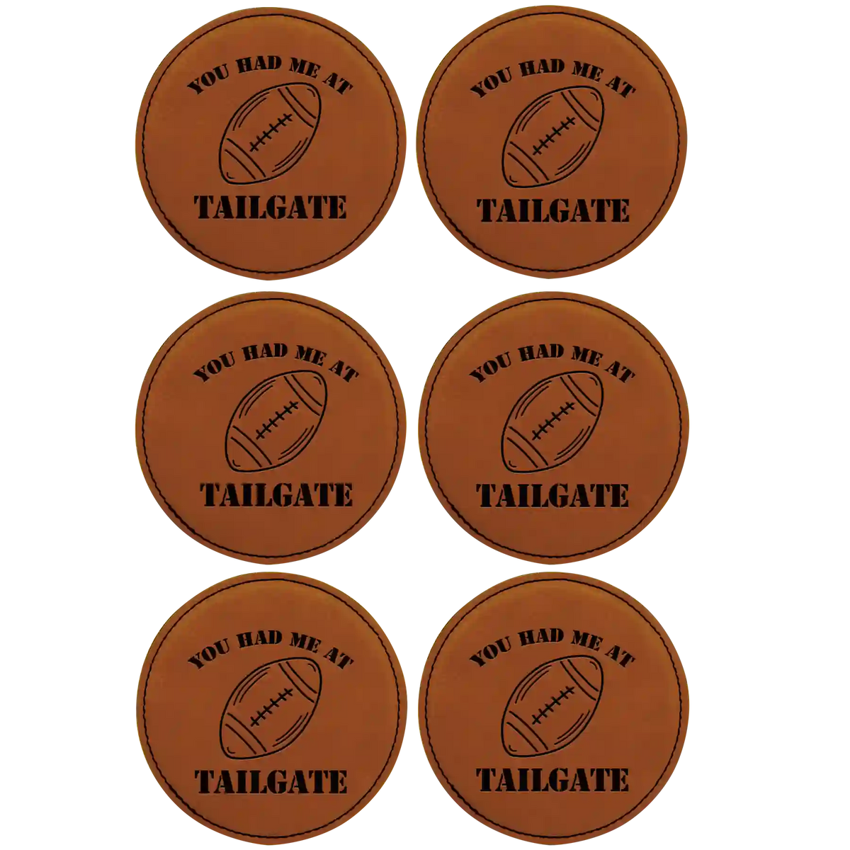 Tailgate Round Leatherette Coasters Set of 6 | Rawhide