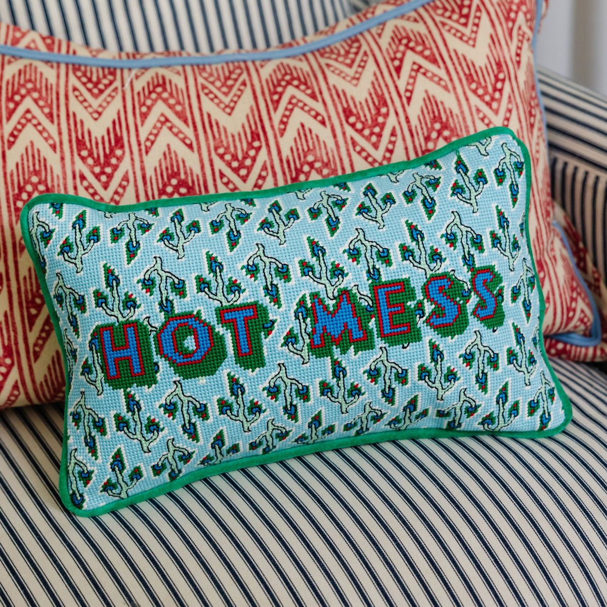 Hot Mess Needlepoint Pillow