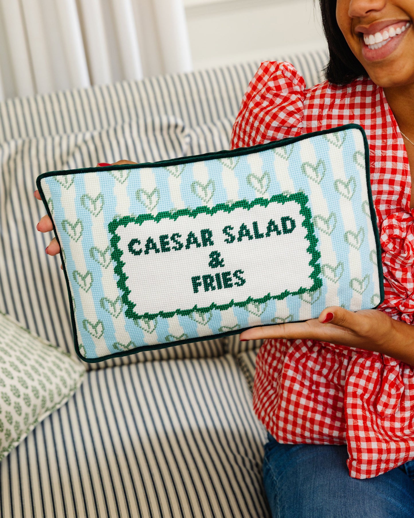 Girl Dinner Needlepoint Pillow
