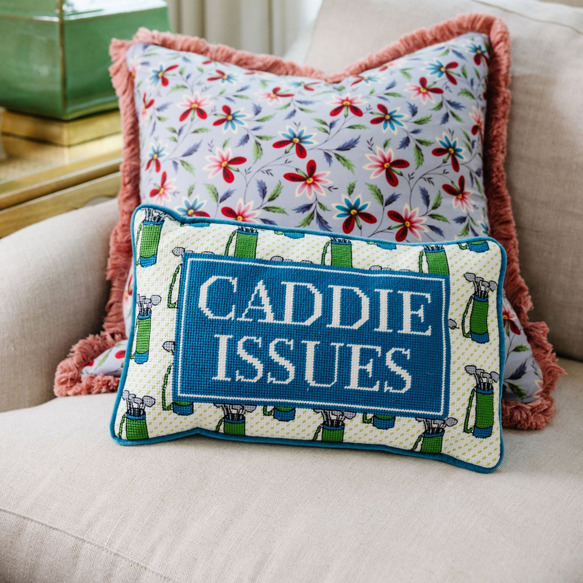 Caddie Issues Needlepoint Pillow