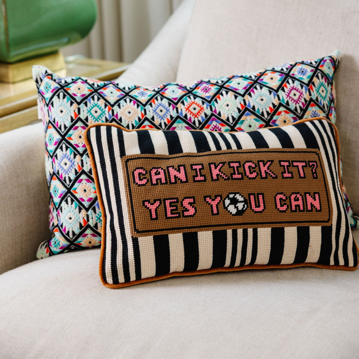 Can I Kick It Needlepoint Pillow