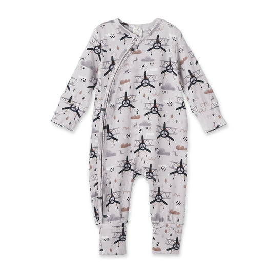 Airplane Zipper Romper - Bamboo Baby Footie Outfit