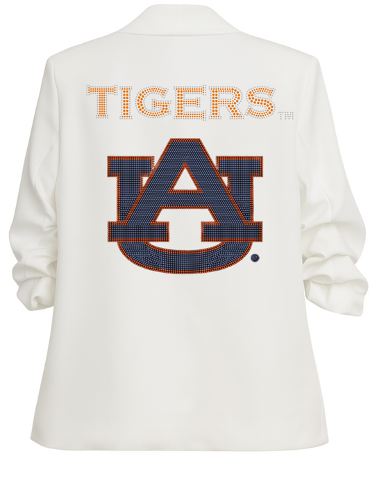 Auburn University Navy AU Tigers White Ruched Sleeve Blazer
