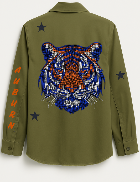 Auburn University Orange & Navy Tiger Army Green Shacket