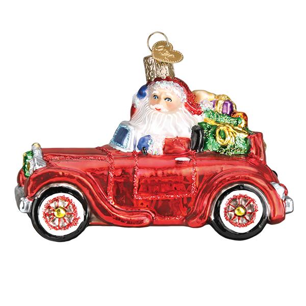 Santa In Antique Car Ornament