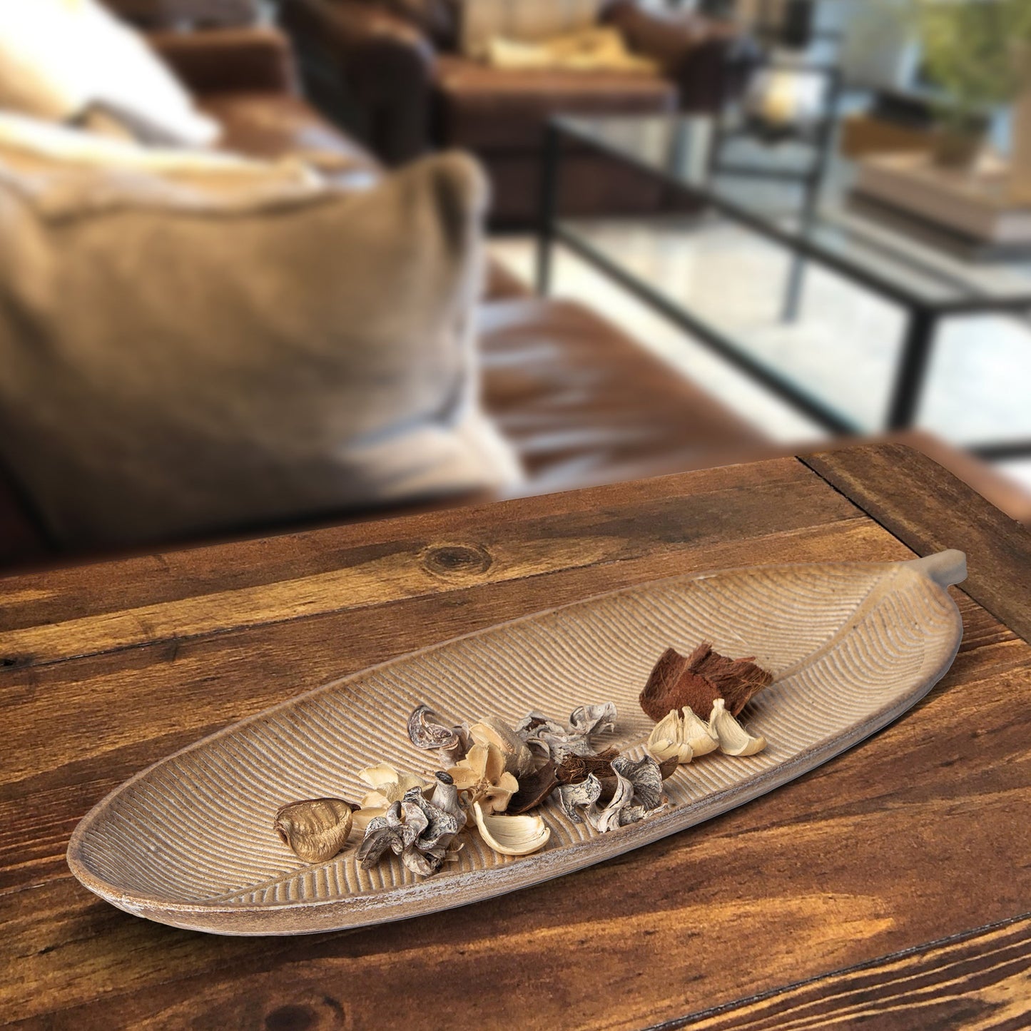 Leaf Design Wood Tray — Elegant Decorative MDF Tray for Home & Events
