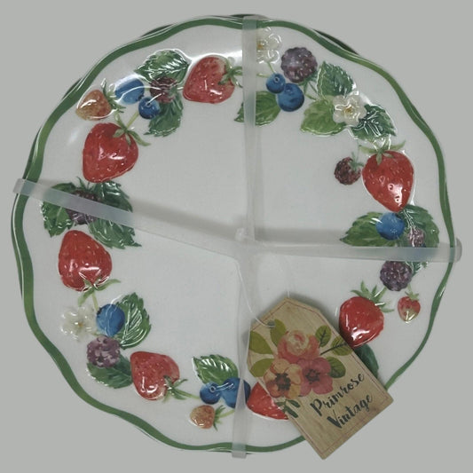Primrose Vintage Berry Melamine 6.5" Dessert Plates Set of 4 Blueberries, Strawberries