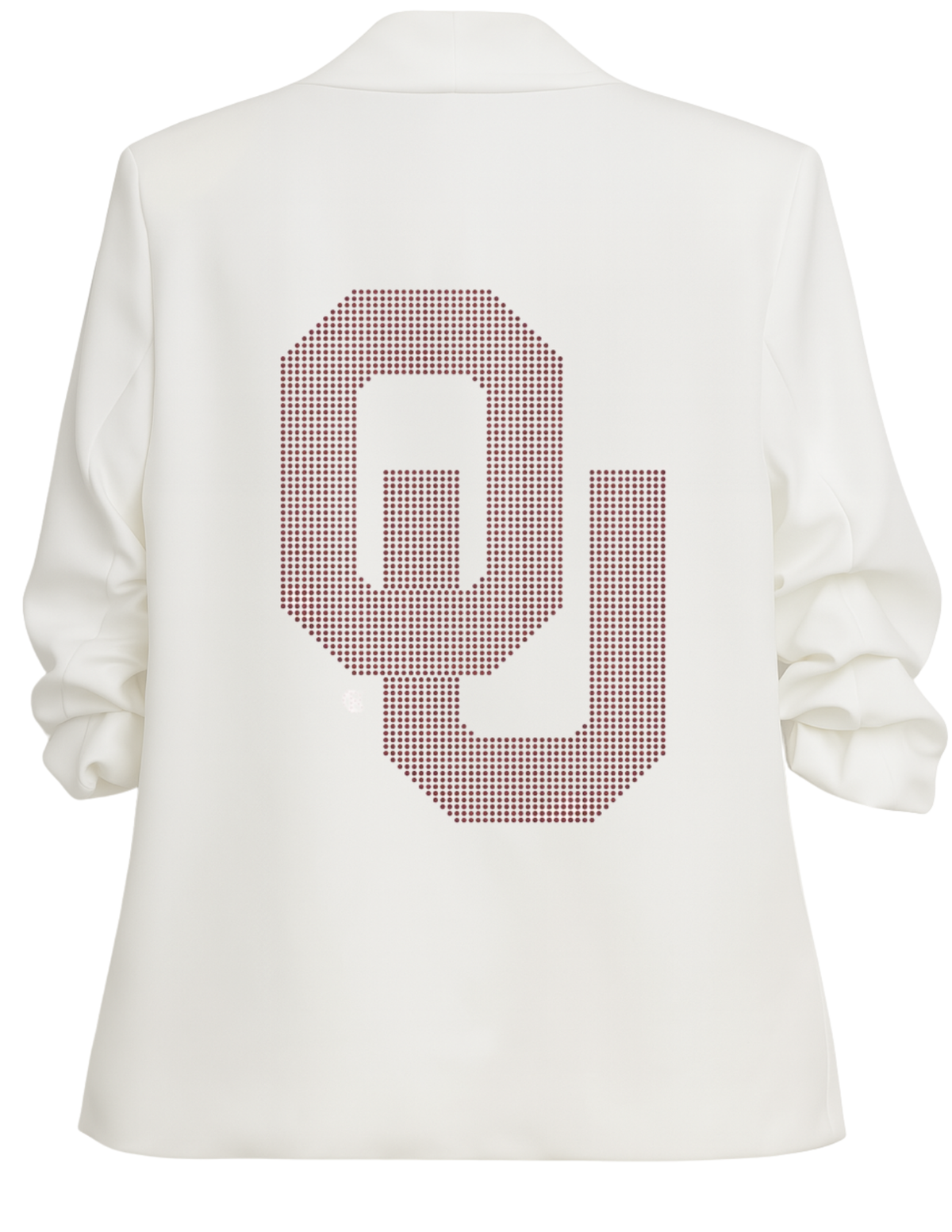 University of Oklahoma Interlocking OU White Ruched Sleeve Blazer