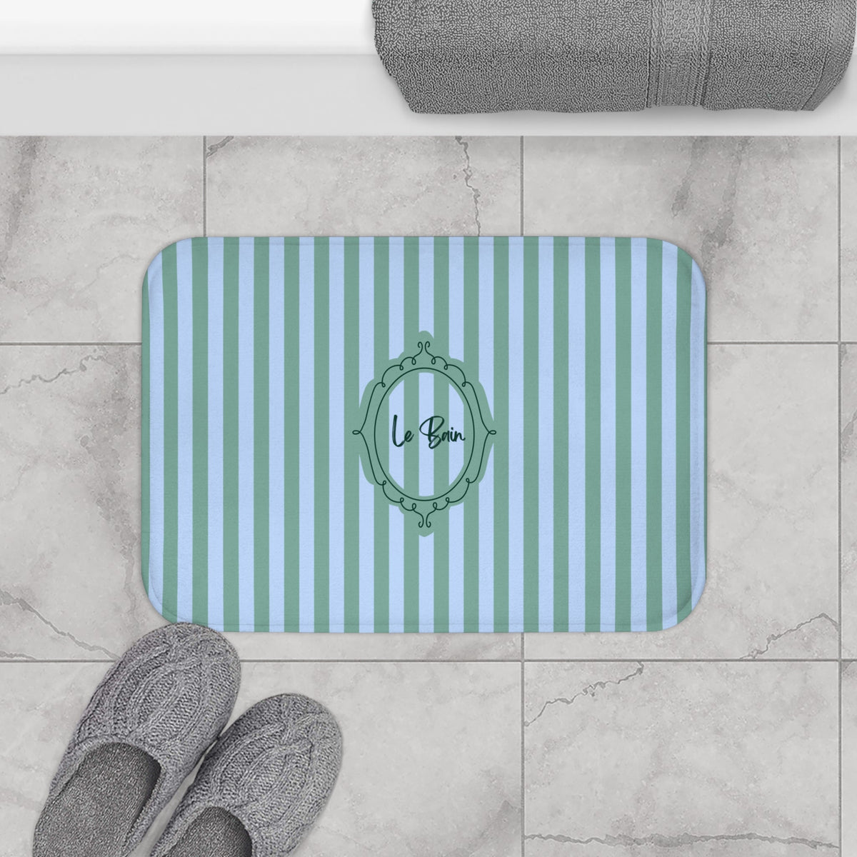 Le Bain Striped Bath Mat — Coastal Green/Blue Bathroom Rug