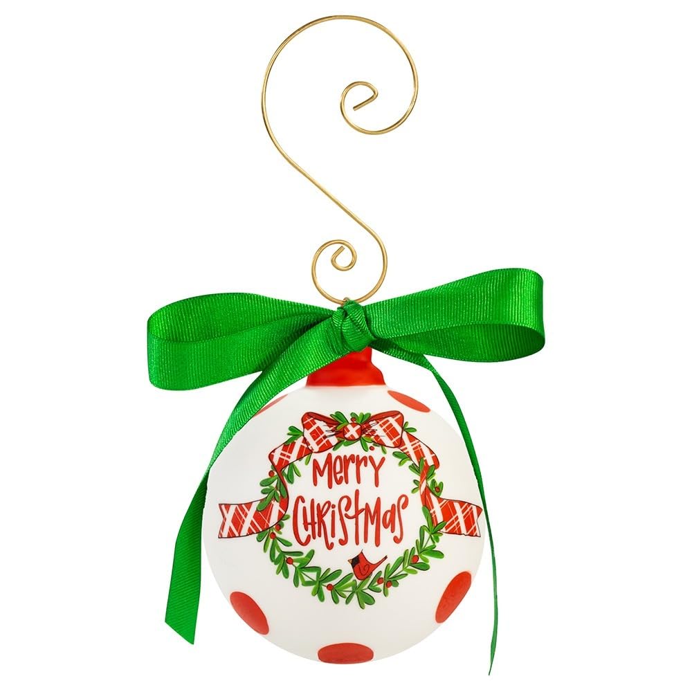Adorno navideño de cerámica en forma de bola, pintado a mano en rojo y verde