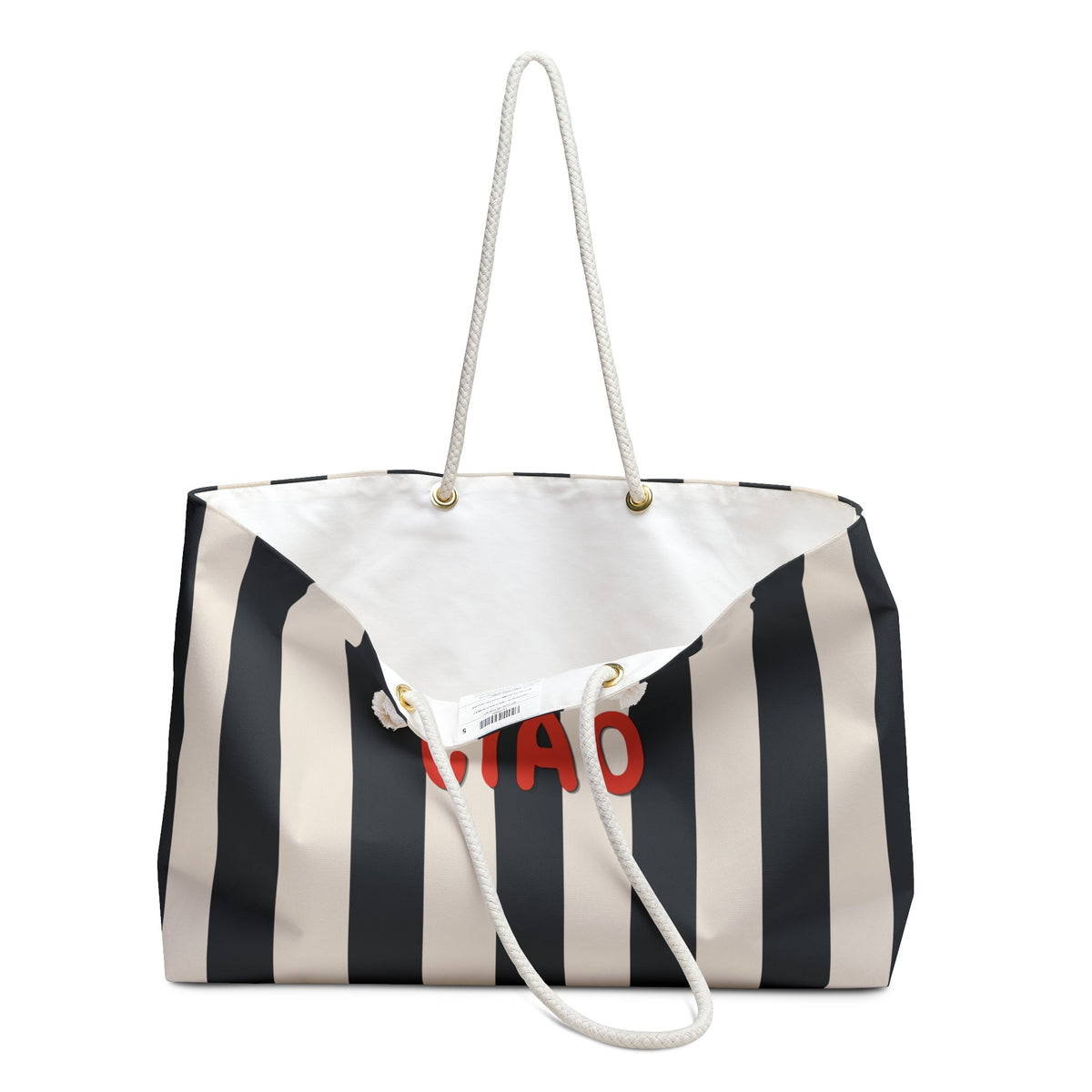 CIAO Stripe Weekender Bag — Black & Cream Oversized Beach Tote