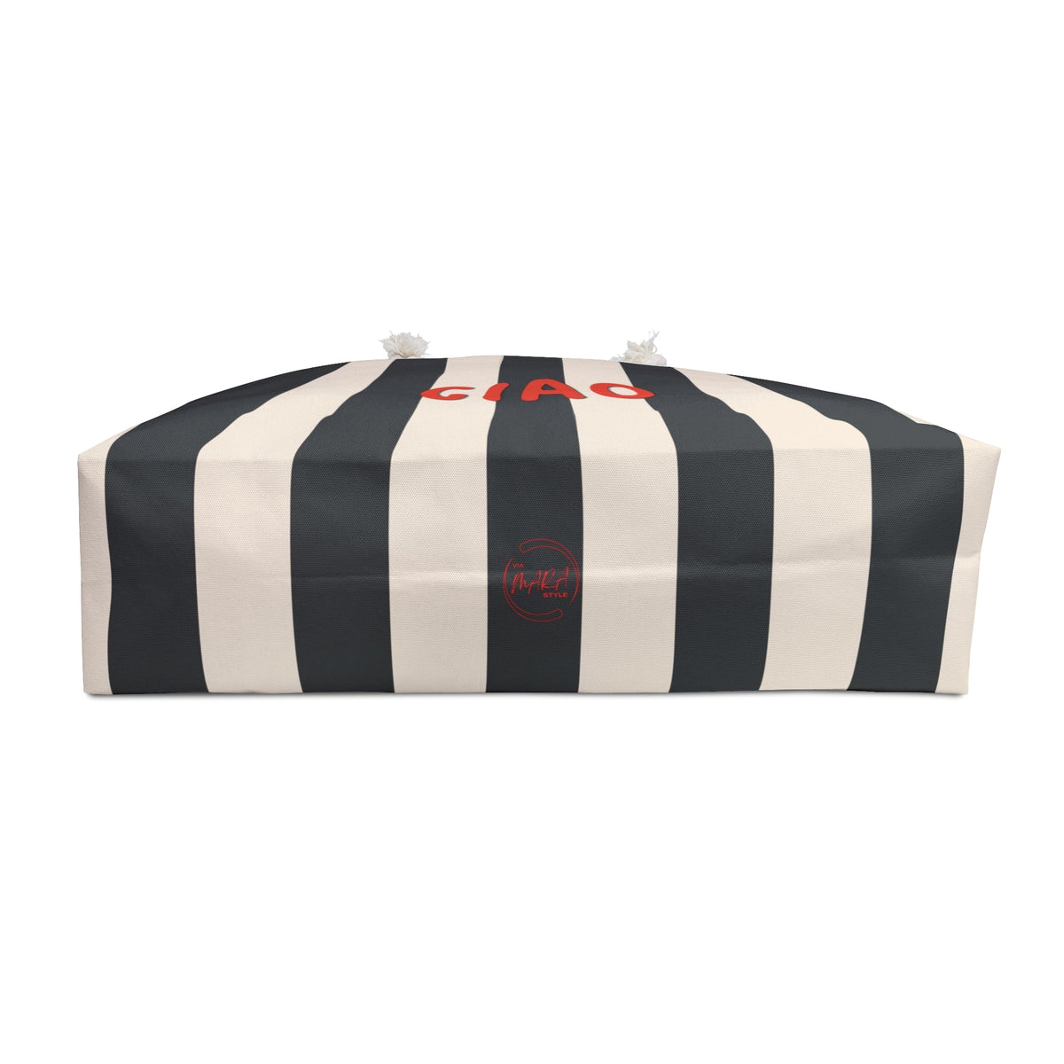 CIAO Stripe Weekender Bag — Black & Cream Oversized Beach Tote