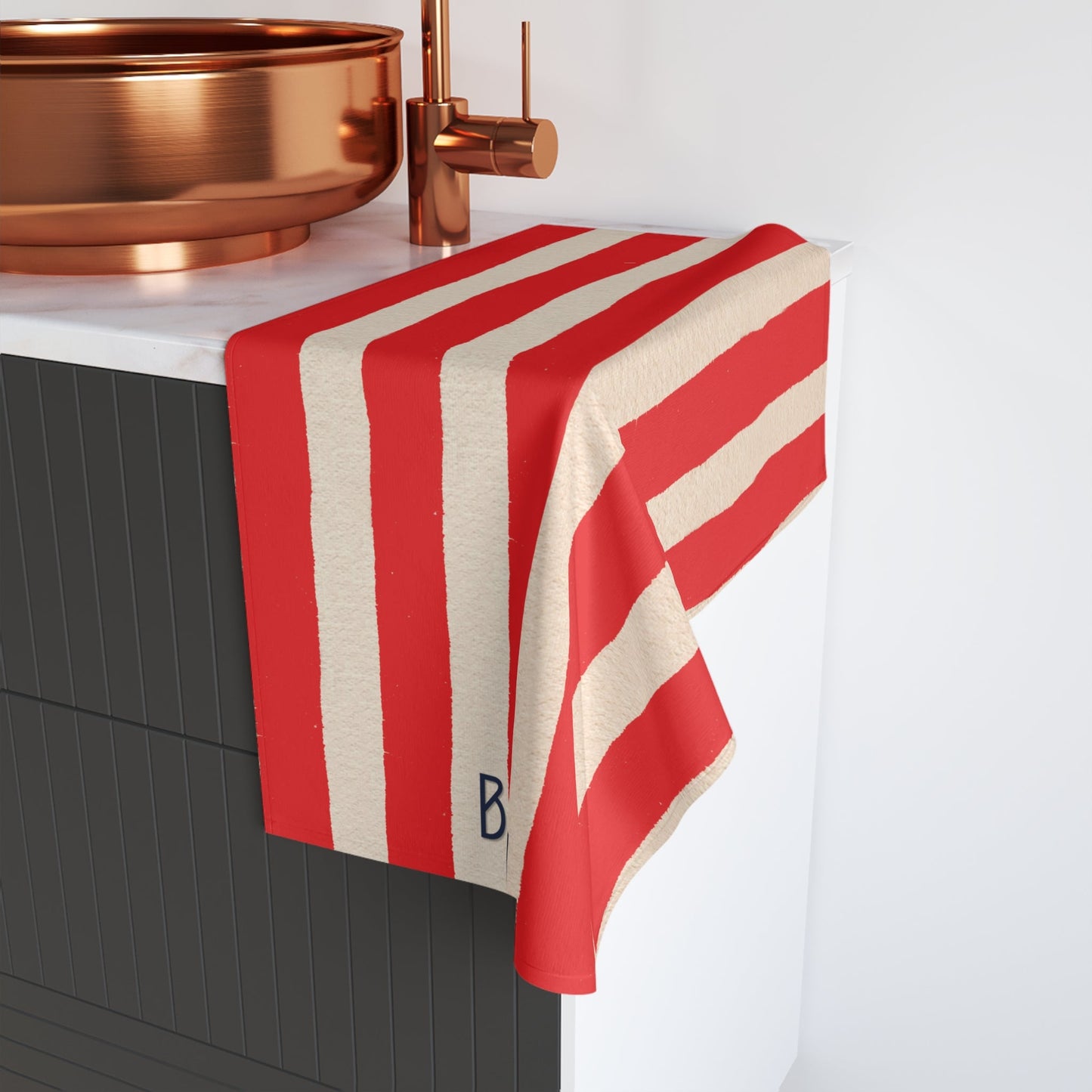 Le Bain Red Striped Hand Towel — French Red & Cream Bathroom Decor