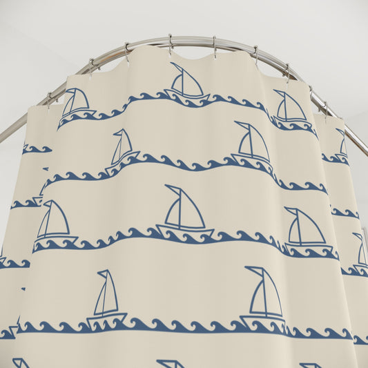 Nautical Shower Curtain — Sailing Boat Theme Bath Decor