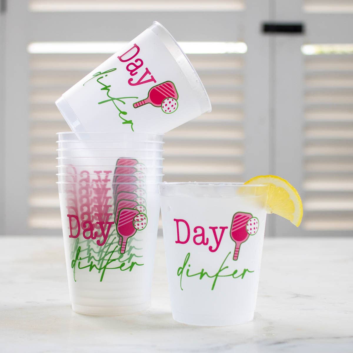 Day Dinker Party Cups Frosted/Pink/Green 16oz Set of 10